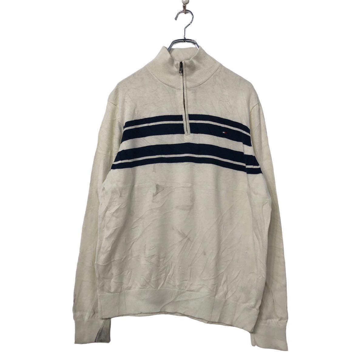 TOMMY HILFIGER コットン ハーフジップ セーター ニット L トミーヒルフィガー ホワイト 古着卸 アメリカ仕入 a601-5690拍卖