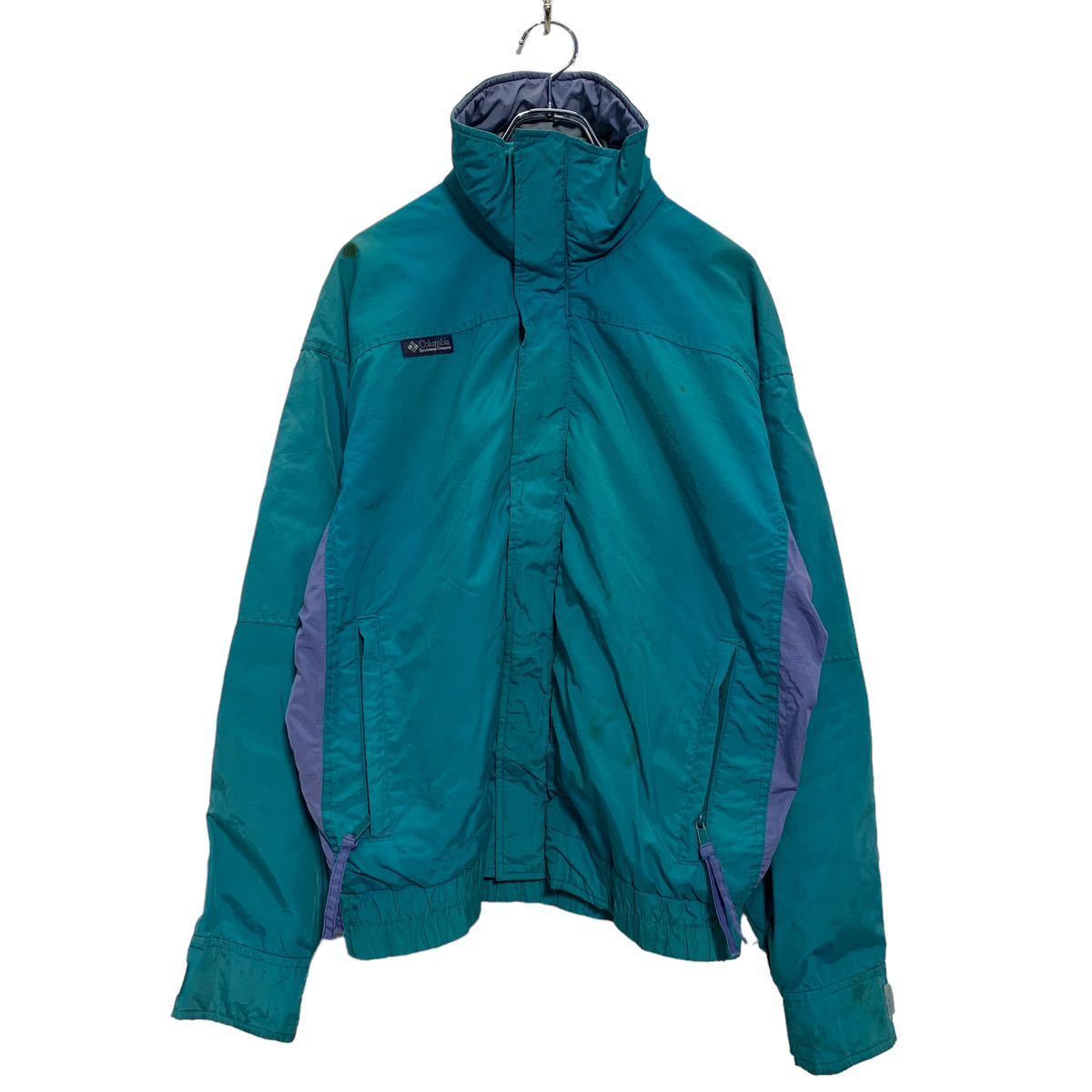 Columbia ジップアップ ナイロン マウンテンジャケット S グリーン パープル コロンビア 切替 アウトドア 古着卸 アメリカ仕入 a603-5226拍卖