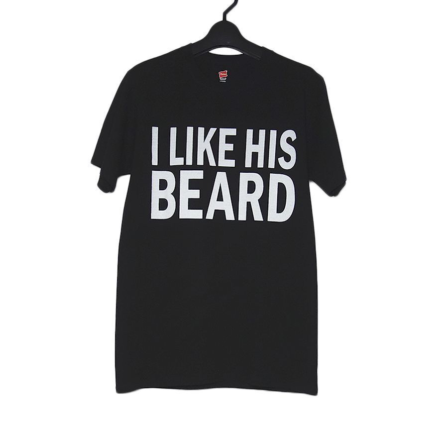 新品 Hanes メッセージ プリントTシャツ 半袖 メンズ Sサイズ 黒色 ティーシャツ Tシャツ ヘインズ I LIKE HIS BEARD拍卖