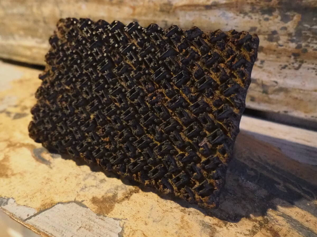 【インド更紗の版木】1920s木版スタンプ木彫アンティーク骨董サリー古道具プリミティブ判子インテリア古美術古木古布印刷シャビー額縁拍卖