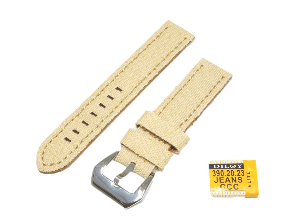 スペイン Diloy 20mm ビンテージ390 デニム レザー 手縫い 腕時計ベルト クリーム拍卖