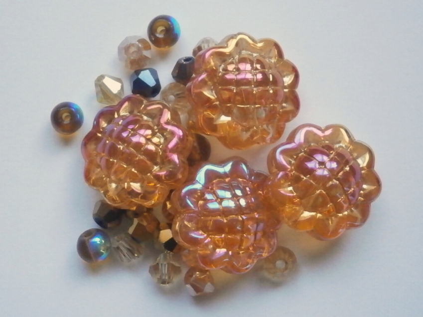 ガラスビーズ★ヒマワリ★ブラウン系★2拍卖