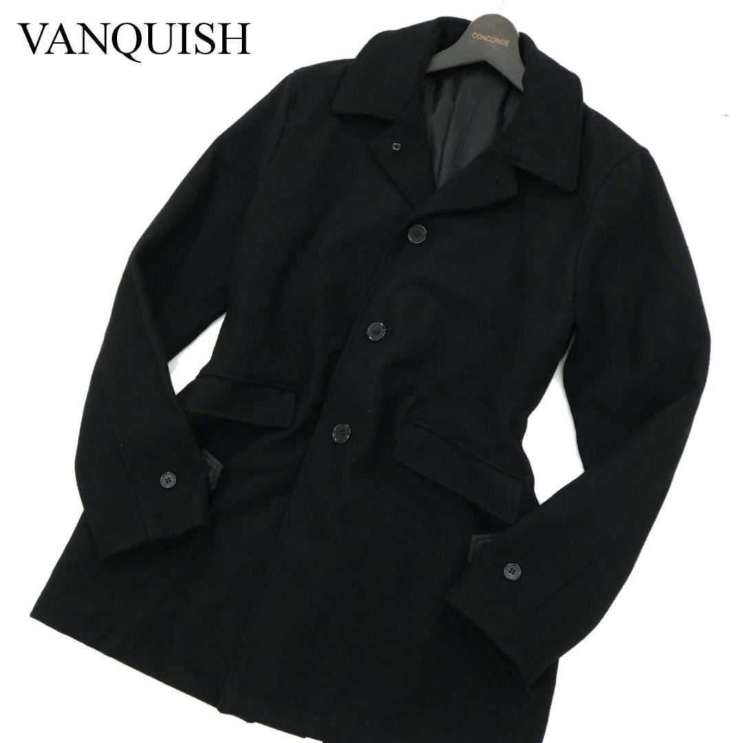 VANQUISH ヴァンキッシュ 秋冬 メルトン ウール★ スリム ステンカラー コート Sz.2 メンズ 黒 拍卖