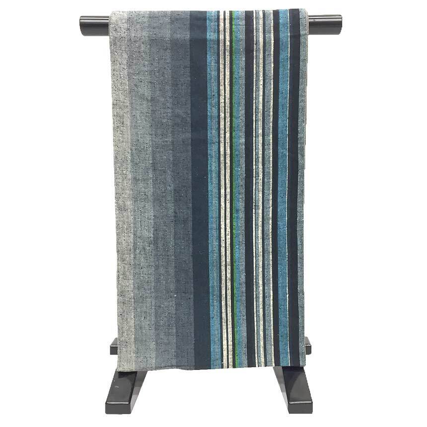 京やJ190 正絹 袋帯 洒落袋帯 紬の袋帯 縞文様 鰹縞 子持ち縞 藍色の濃淡 単衣の時期から袷の時期まで カジュアル帯 仕立て上がり 未使用拍卖