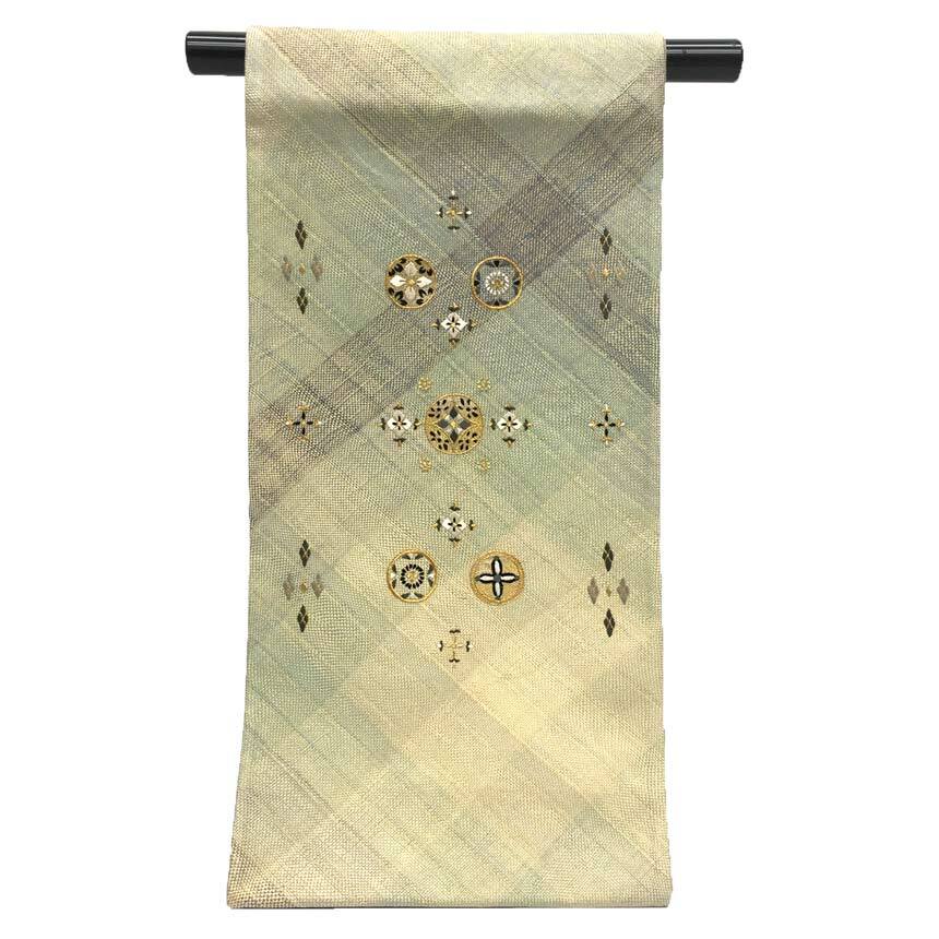 京やJ187 正絹 袋帯 長尺 ロングサイズ 特選 手組織物袋帯組帯 金糸 組紐 西陣組織 くみおり 組帯 組紐帯 洒落袋帯 お太鼓柄 未使用拍卖