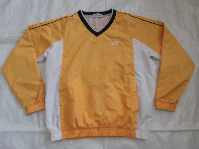 USED ヨネックス yonex 長袖 メッシュ裏地付き Vネック ウオーム ブレーカー ジャケット イエロー系 山吹色 メンズ Sサイズ 162~168cm拍卖
