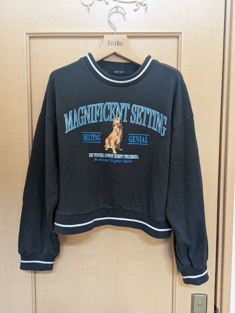 サイズM☆レディース☆長袖トレーナー☆犬・ドッグ柄・濃いグレー☆送料込み拍卖