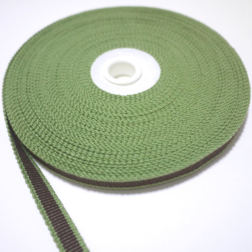 03-08-15)国内産 木綿 真田紐 綿100% 三分紐 平紐 こげ茶・茶色×黄緑 15m Samurai ribbon(Sanadahimo)拍卖