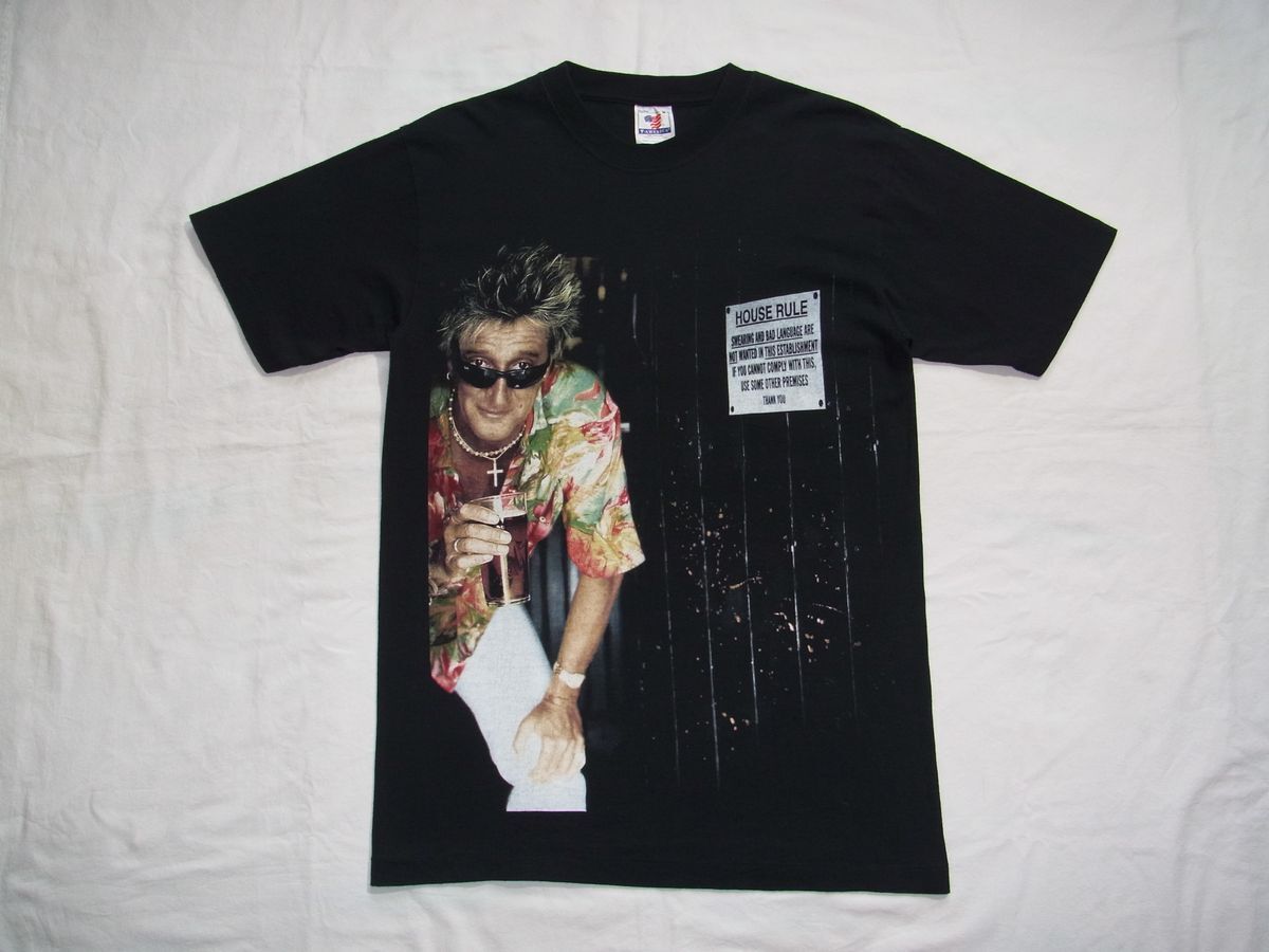 ☆ 90s ビンテージ Rod Stewart ロッド・スチュワート All Rod. All Night. ツアー Tシャツ sizeM 黒 ☆USA古着 Faces ロック バンド 80s拍卖