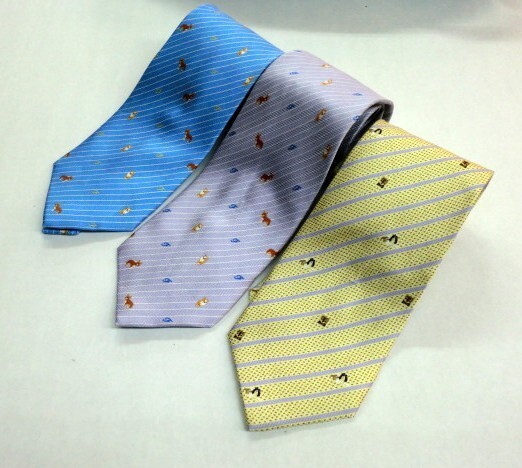 ★ 77850 ネクタイ 「 ドッグ 」3本セット 3種類 水色 / ピンク / イエロー 絹100% SantaMonica / サンタモニカ メンズ 小物 中古 E★*拍卖
