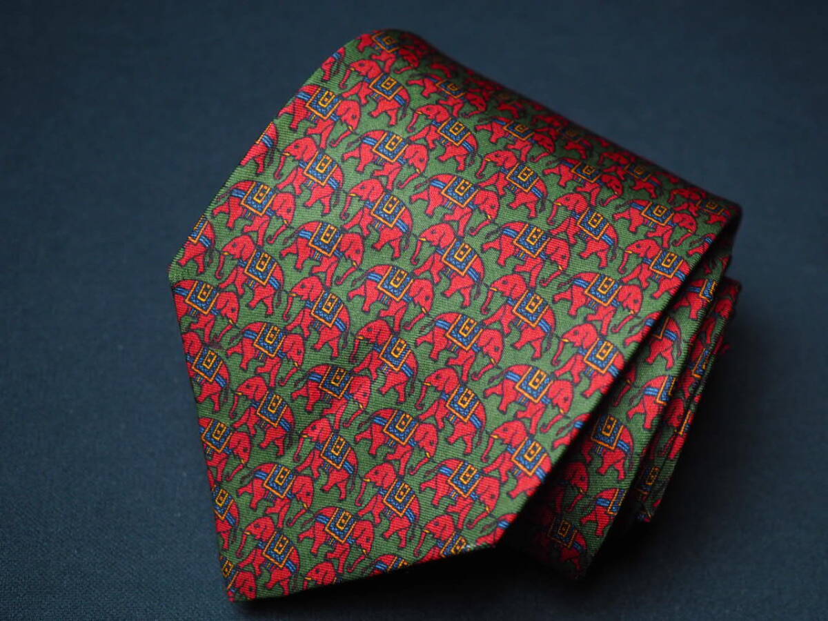 【Brooks Brothers ブルックスブラザーズ】A2859 オリーブ 赤 像 ヴィンテージ USA アメリカ製 SILK ブランド ネクタイ USED 古着 良品拍卖