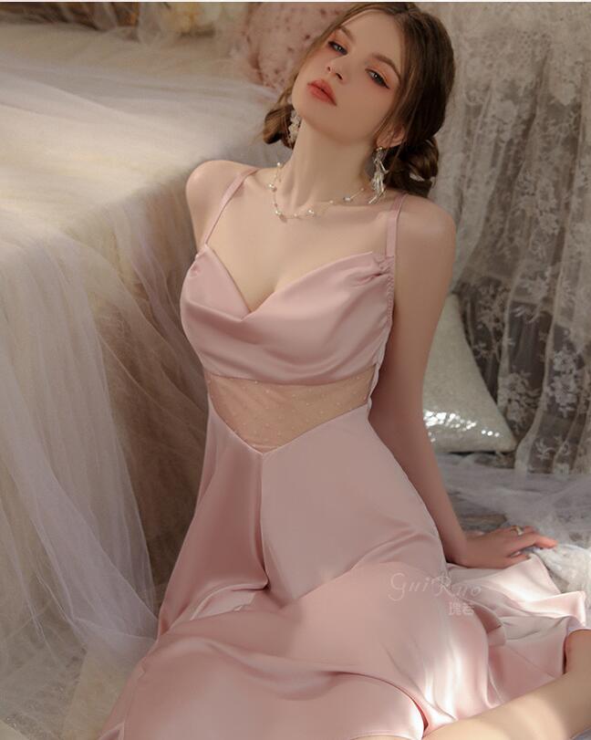上質 ワンピースレディース 綺麗めシルエット 魅惑Style sexy パジャマ キャミワンピ pink 拍卖