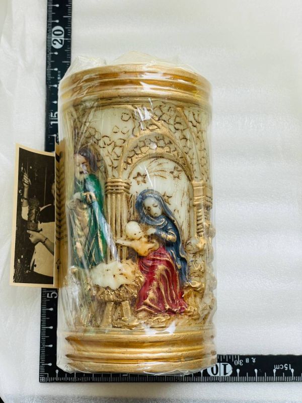 装飾ろうそく Emperor Art Creations 立体彫刻 絵付け キリストモチーフ マリア 東方の三博士(直径8㎝高さ15.5㎝)※元箱付き 説明書拍卖