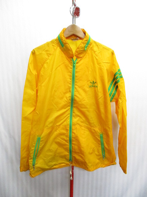 アディダス 80sヴィンテージ ナイロンジャージトップ メンズO XL LL 緑黄 ウインドブレーカー トレフォイル トラックジャケット04113拍卖