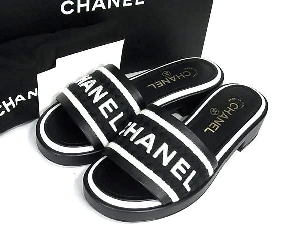 ■極美品■ CHANEL シャネル ココマーク ロゴ キャンバス×レザー サンダル サイズ 36 (約23.0cm) 靴 シューズ ブラック系 AV3791拍卖