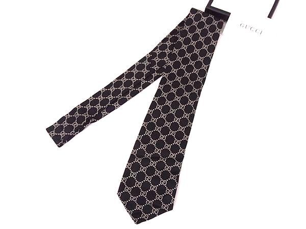 ■新品■未使用■ GUCCI グッチ GG柄 シルク100% ネクタイ ビジネス 紳士 メンズ ブラック系 AV9084拍卖