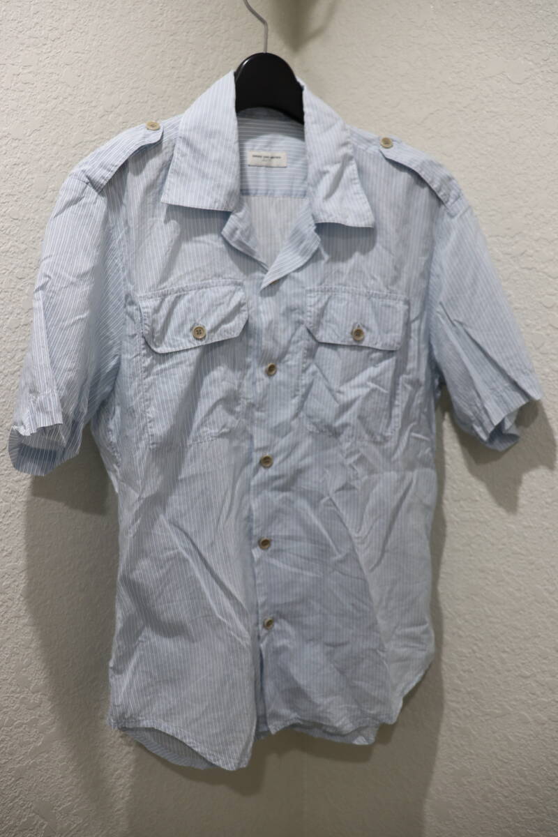即決 2000年代初頭 DRIES VAN NOTEN ドリスヴァンノッテン Archive キュプラ混紡 ストライプ柄 半袖開襟シャツ オープンカラー メンズ46拍卖
