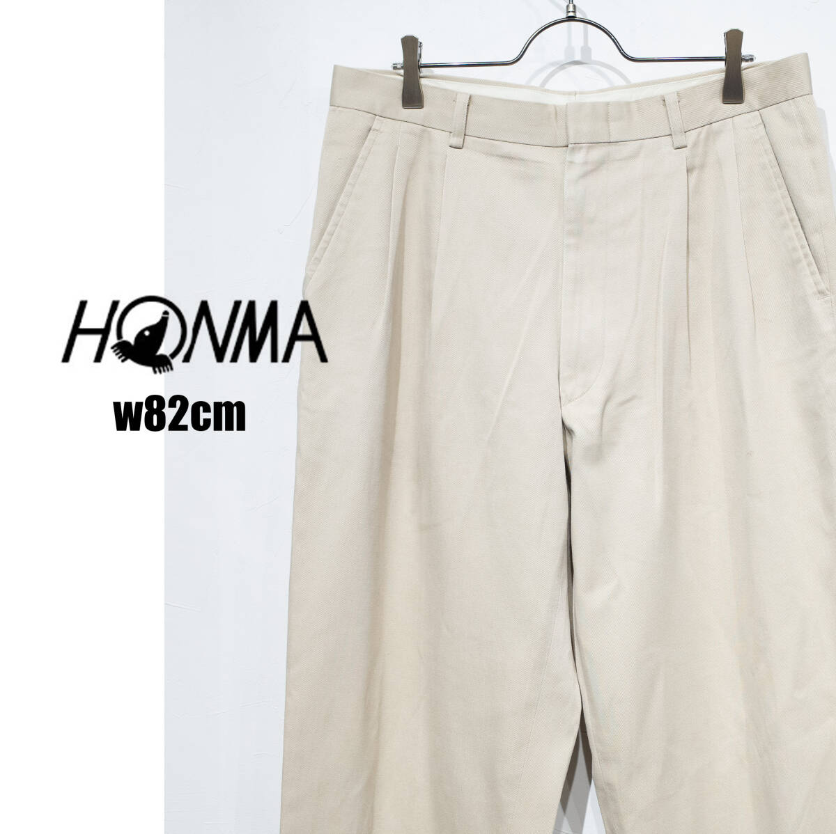 W82cm / HONMA 本間ゴルフ ツータック チノパン ベージュ コットンポリ スラックス パンツ スポーツウェア カジュアル拍卖