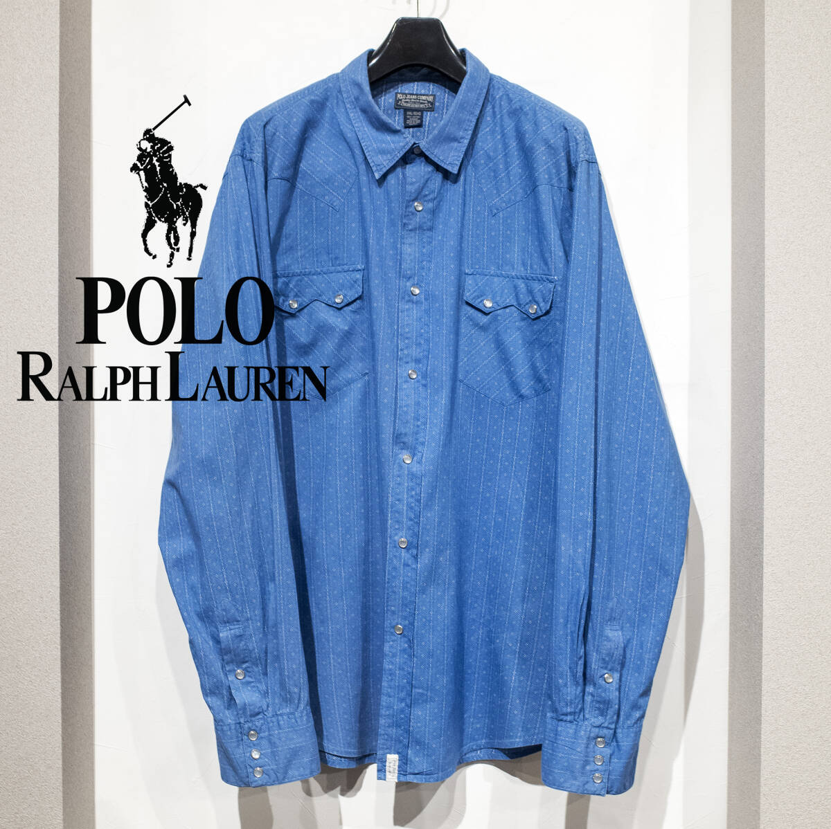 XXL / 90年代 POLO JEANS COMPANY RALPH LAUREN ポロ ジーンズ ラルフローレン ウエスタンシャツ ブルー 青 オーバーサイズ 総柄拍卖
