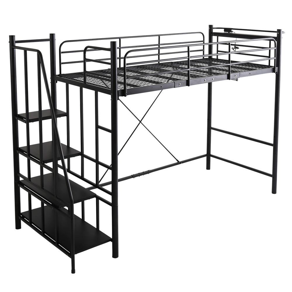 北欧インテリア 階段付き パイプロフトベッド【Levata-レヴァタ-】 HOHT70-102-BK ブラック拍卖