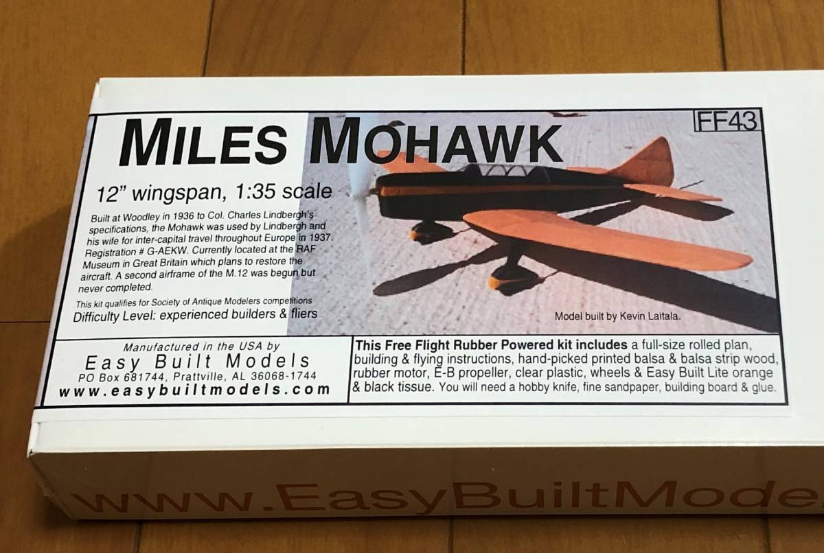 【ゴム動力ピーナッツ機】Easy Built製Miles Mohawk(翼長:12”=305mm)・・・残り1拍卖