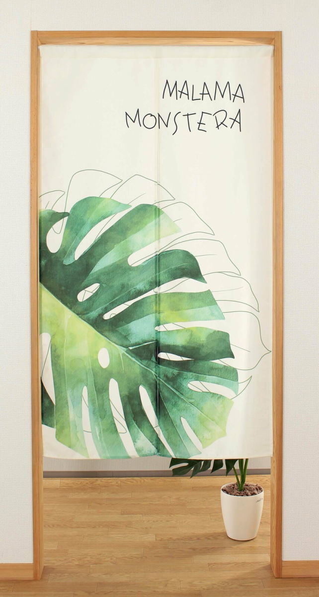 洋風のれんビッグモンステラ幅85×丈150cmアイボリーnaru-14584MALAMA MONSTERA拍卖