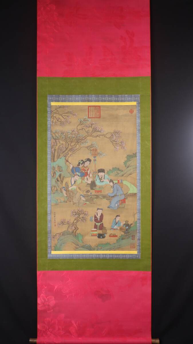 中国書画 典蔵掛け軸 LOT-27171【人物図&仇英】書道巻物 真筆逸品 古美術品 74X227センチ画心60X106センチ絹本拍卖