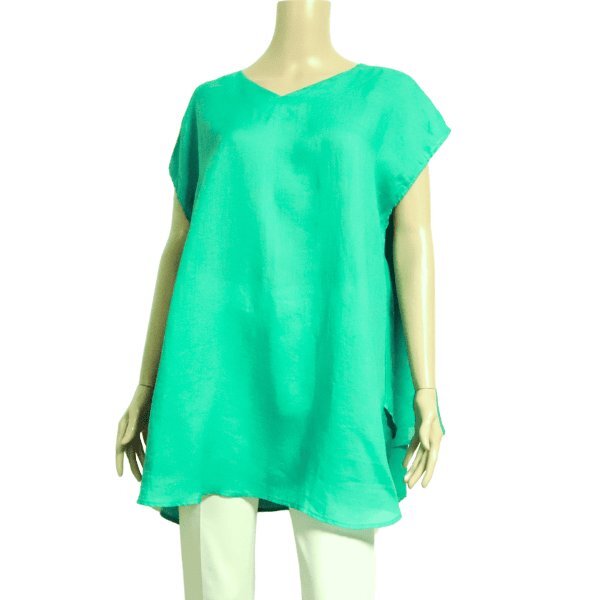 美品/アデュートリステス ADIEU TRISTESSE チュニック 大きい 13号 LL 相当 青緑 麻 リネン ゆったり 薄手 半袖 春 夏 トップス レディース拍卖