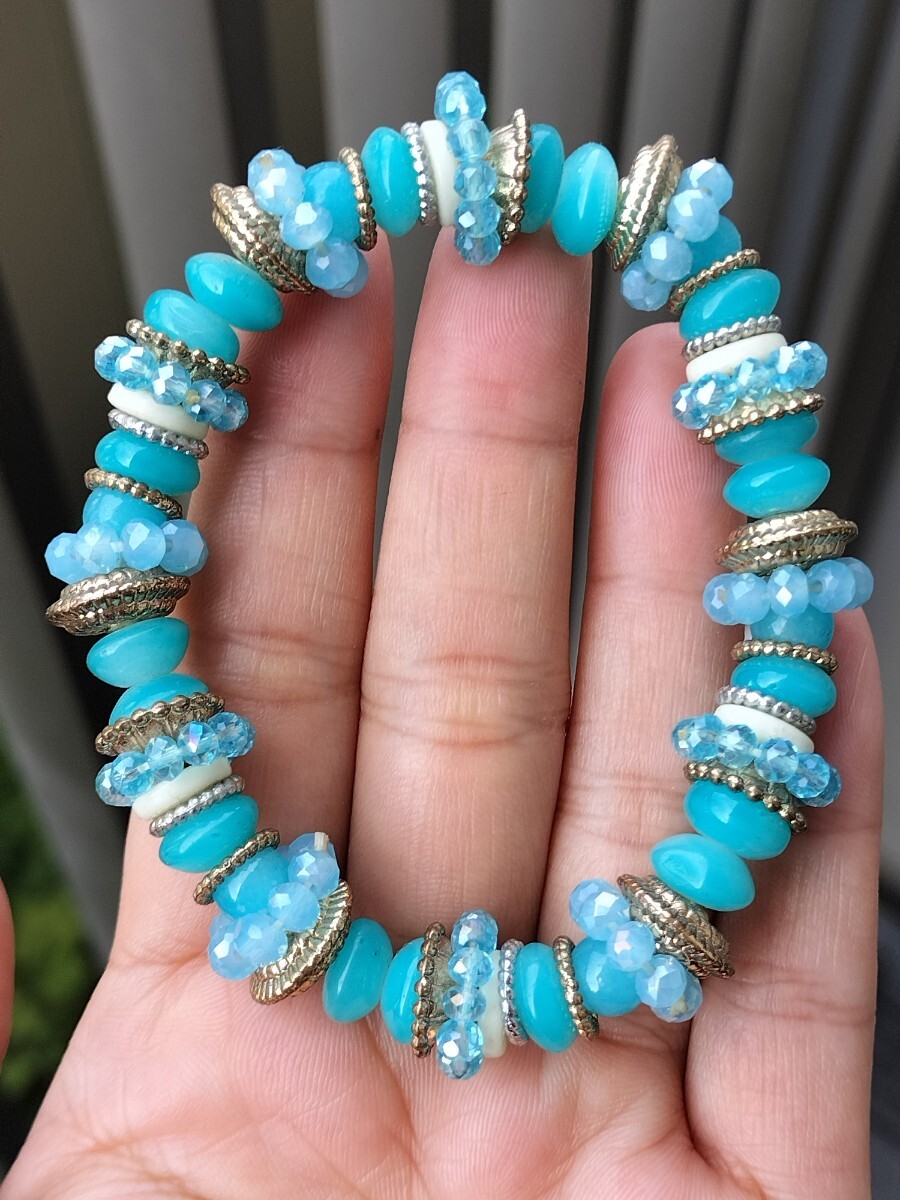 天然石 キラキラ小粒の可愛いアマゾナイト 一点物 ブレスレット拍卖