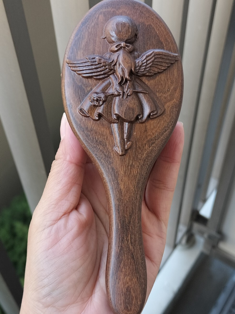 天然檀木 天使彫刻 可愛い娘 櫛 マサージクシ ヘアブラシ拍卖