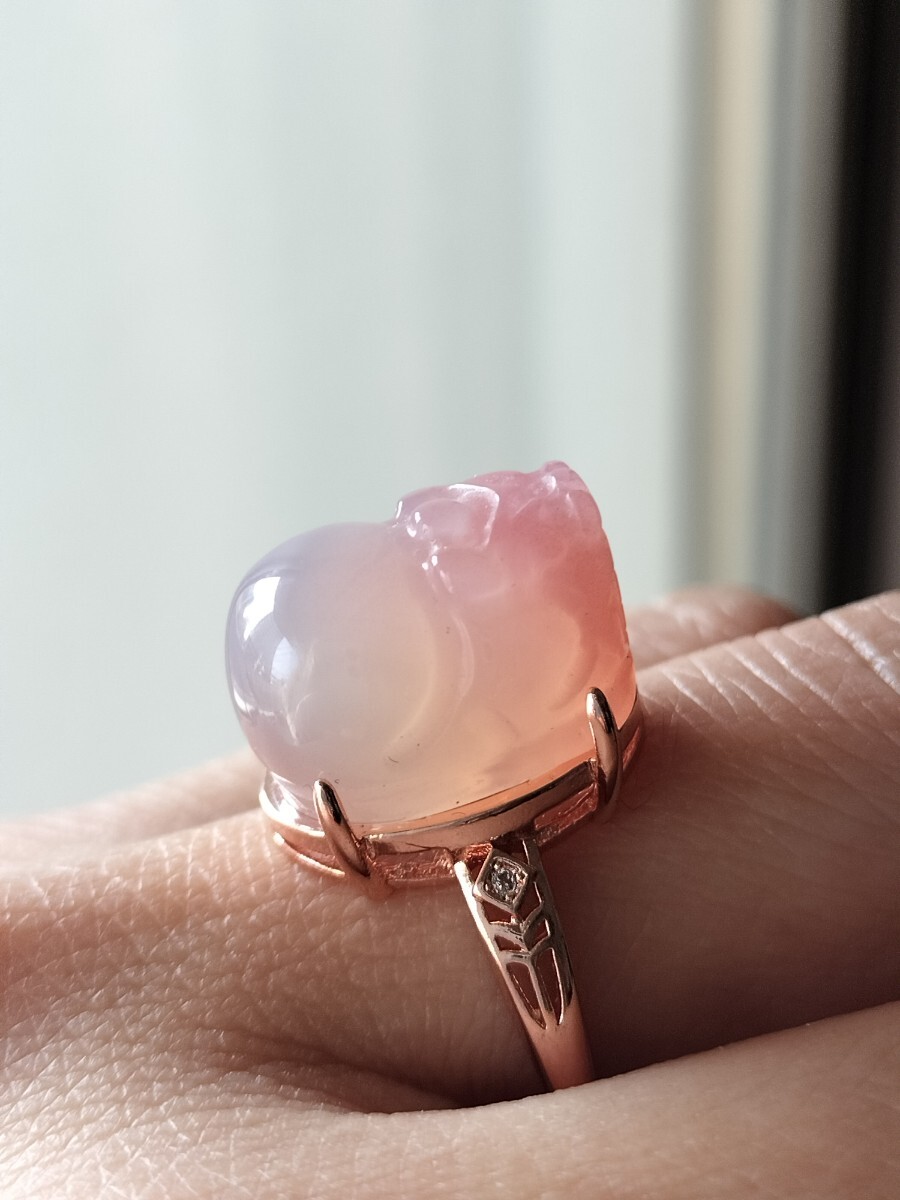 瑪瑙 源塩瑪瑙 ピンク 貔貅彫刻 風水 縁起物 恋愛運 リング 指輪 フリサイズ拍卖