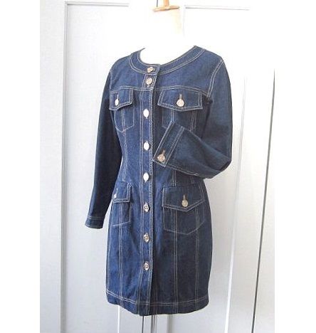 メルローズ MELROSE JEANS ノーカラーワンピース ブルーデニム 綿100% 日本製 拍卖