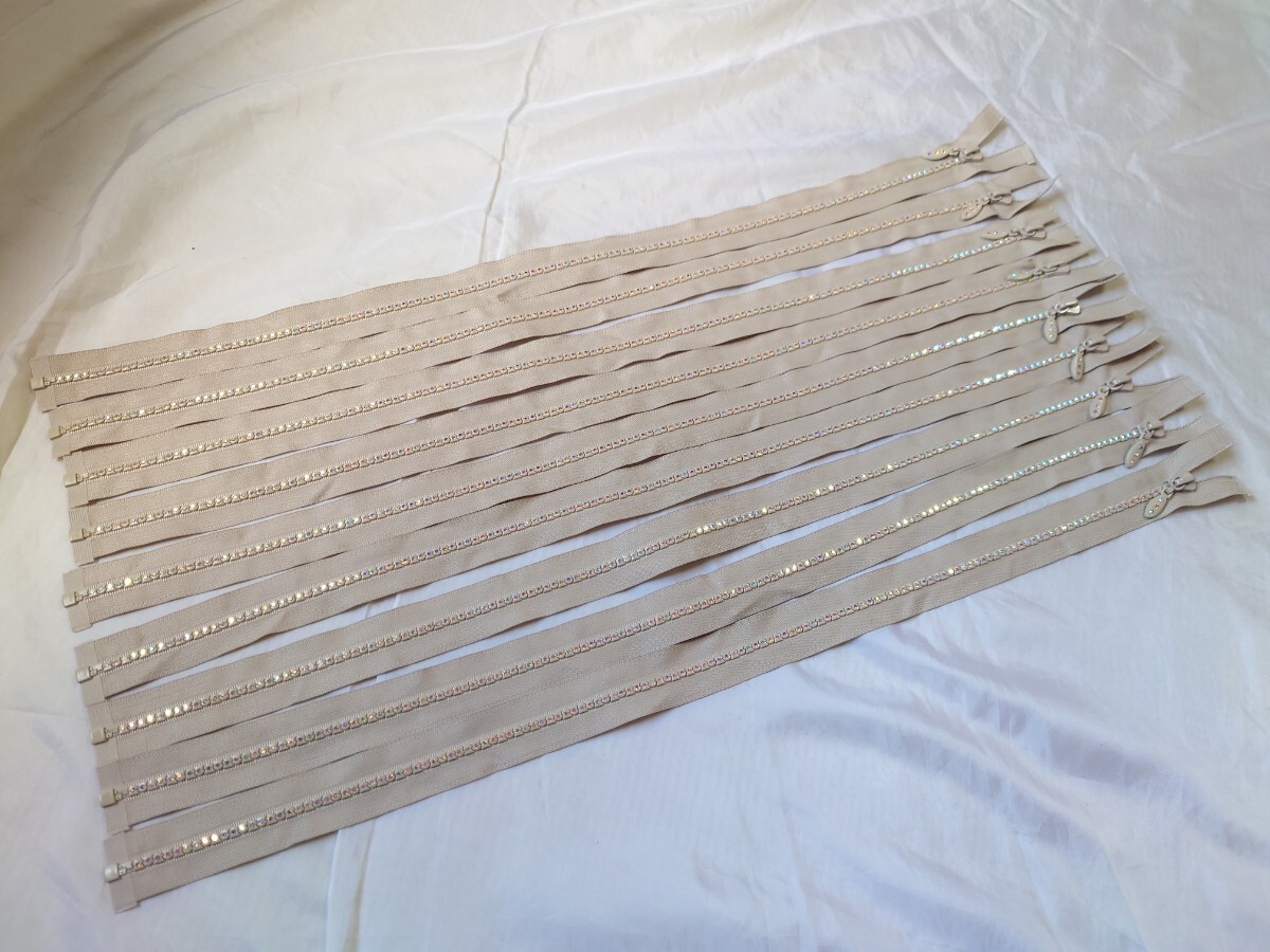 【ラス1】石付きファスナー 61cmオープン ビスロン 薄ベージュ色 9本拍卖