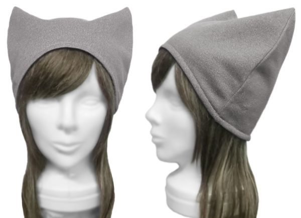 ☆ハロウィン☆ ◇送料無料◇ ハンドメイド◆シンプル猫耳帽子◆コットンスウェットニット/杢グレー拍卖