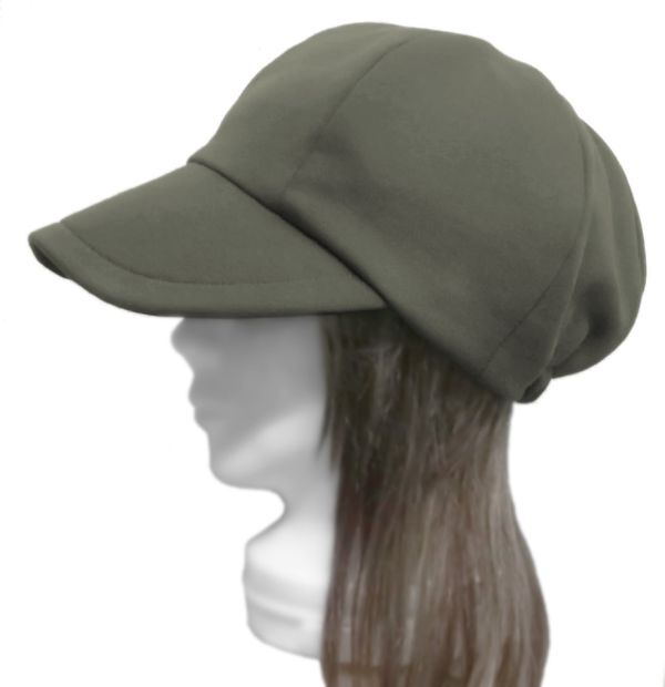 ハンドメイド◆つば広キャスケット◆コットンスウェットニット/オリーブ ◇紫外線対策・ゆったりサイズ・小顔効果・オールシーズン着用◇拍卖