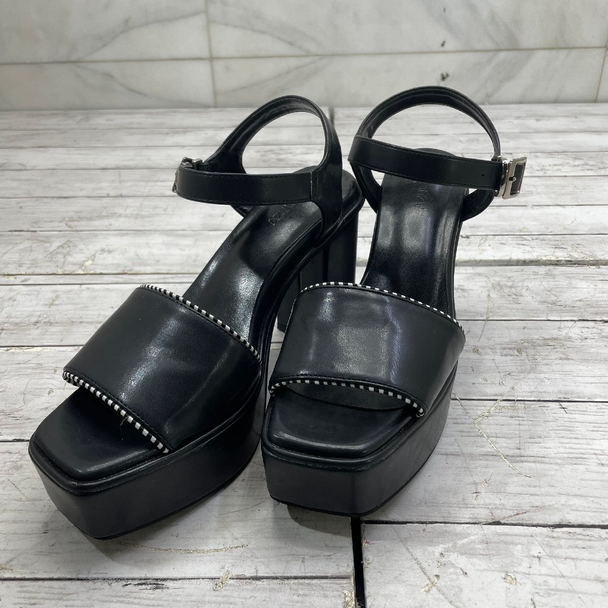 ♭R♭ AZUL byMOUSSY ダイアゴナルストライプサンダル 250FSC55-369D 2022ss 中古品 合成皮革 ♭J-230913拍卖