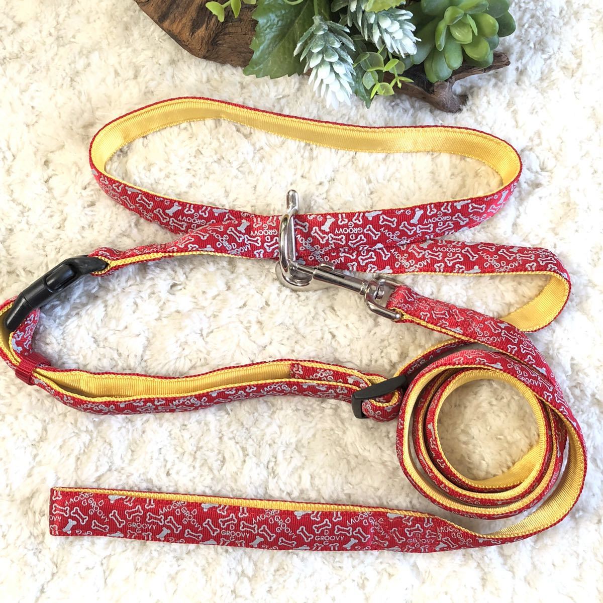 ★同梱お得★胴輪&リード・大型犬・反射GROOVY-No.3・レッド♪拍卖