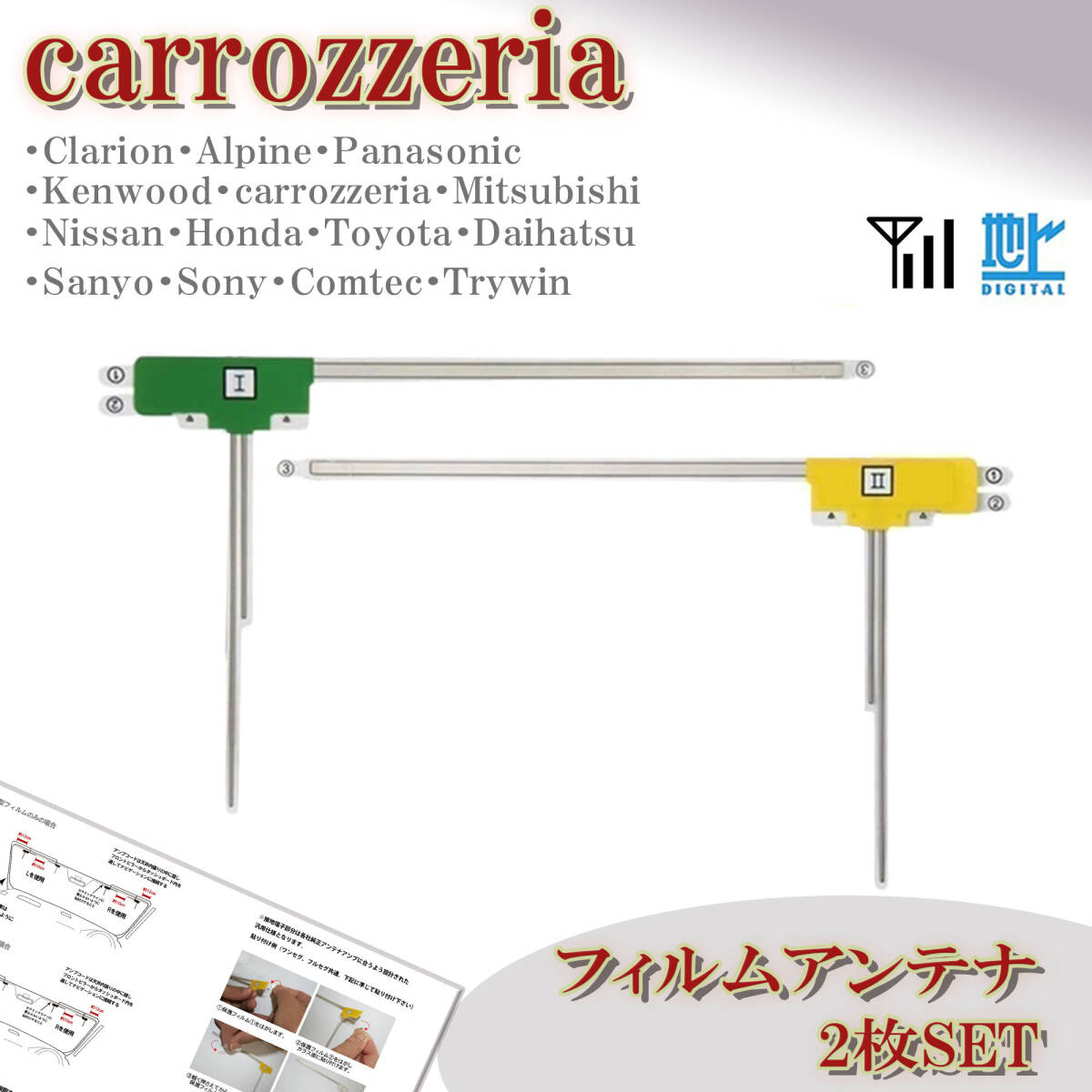 フィルムアンテナ 2枚 カロッツェリア AVIC-ZH009G AVIC-VH009G 地デジ ワンセグ フルセグ 交換 補修用 載せ替え エレメント 貼り替え 修理拍卖
