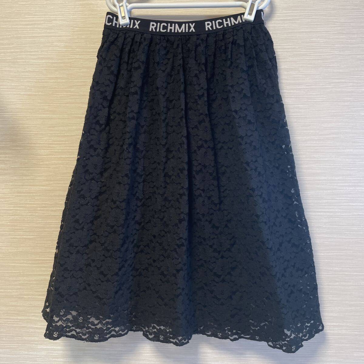 【送料無料】150 RICHMIX レーススカート 黒 ブラック拍卖