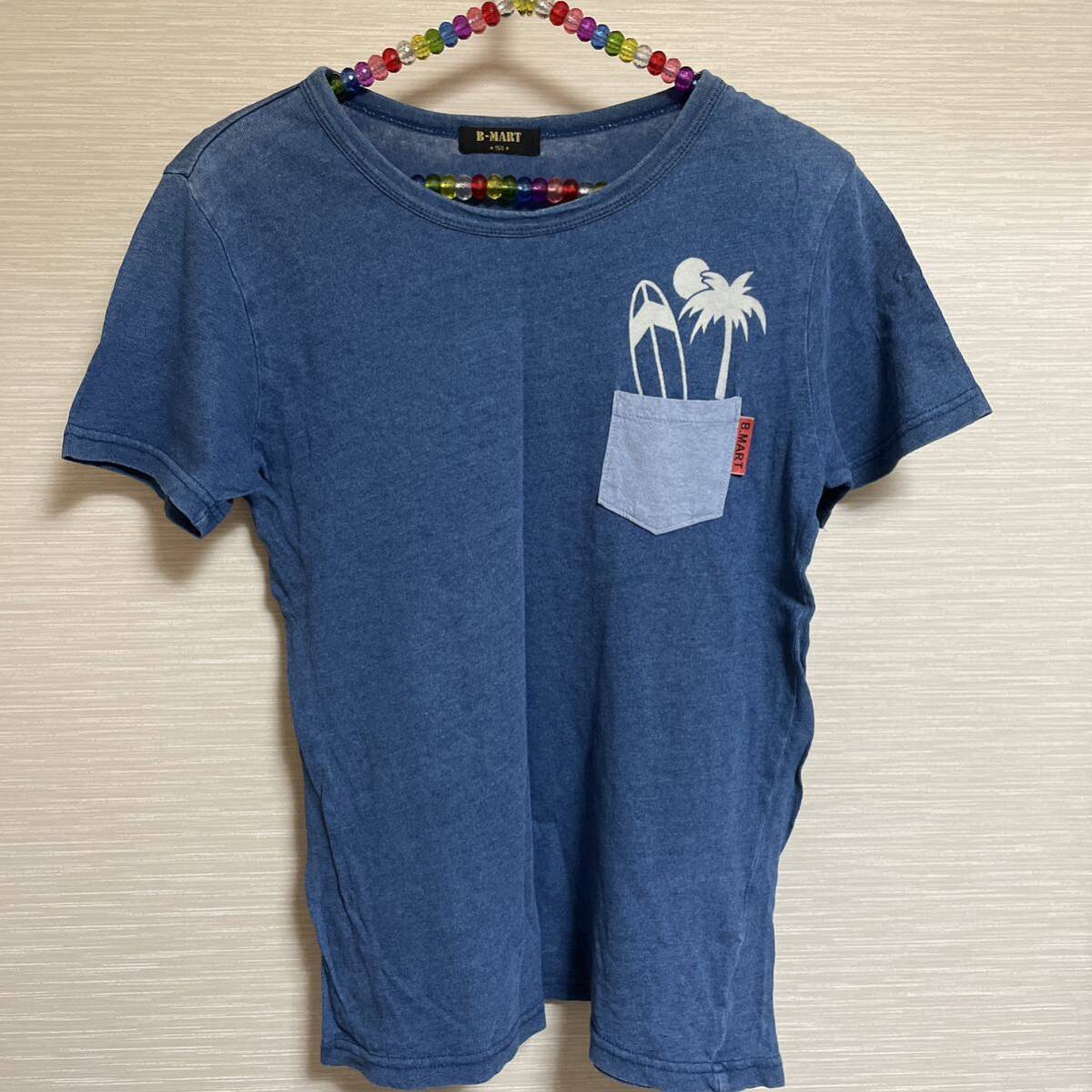 【送料無料】150 B-Mart Tシャツ ブルー サーフ柄 椰子の木 デニム風 男の子拍卖