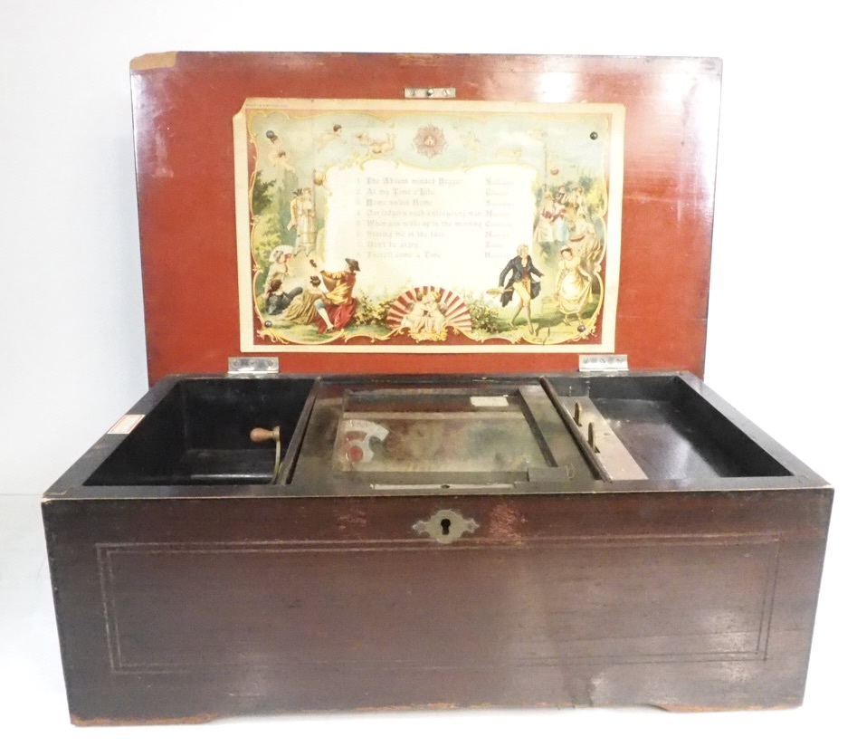 英国アンティーク BHA社 木製 動作確認済み 状態良好「8曲演奏シリンダー式オルゴール」1890年代〜1900年代 SMN604拍卖