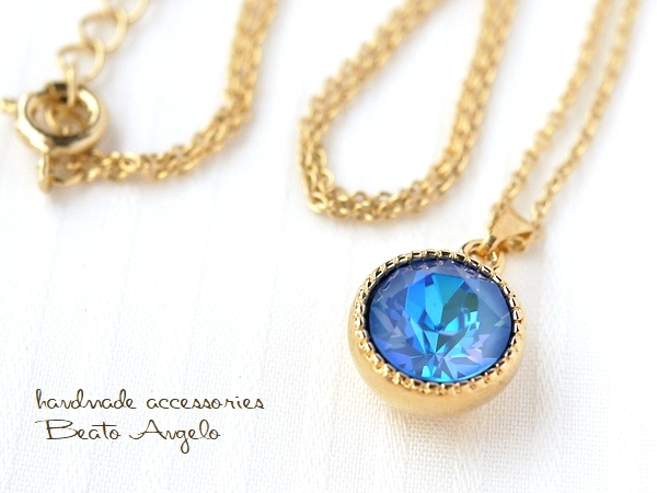 ◇◇+angelo+スワロフスキー 1088のネックレス(n-102)Cオーシャンディライト G シンプル 一粒 ライトブルー拍卖