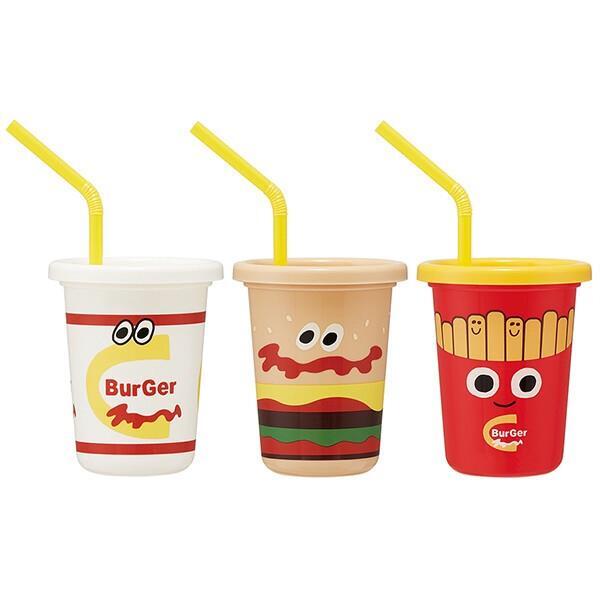 バーガーコンクス ストロー付きタンブラー 230ml 3個セット コップ カープ 蓋付きコップ プラスチック キャラクター ミックス スケーター拍卖