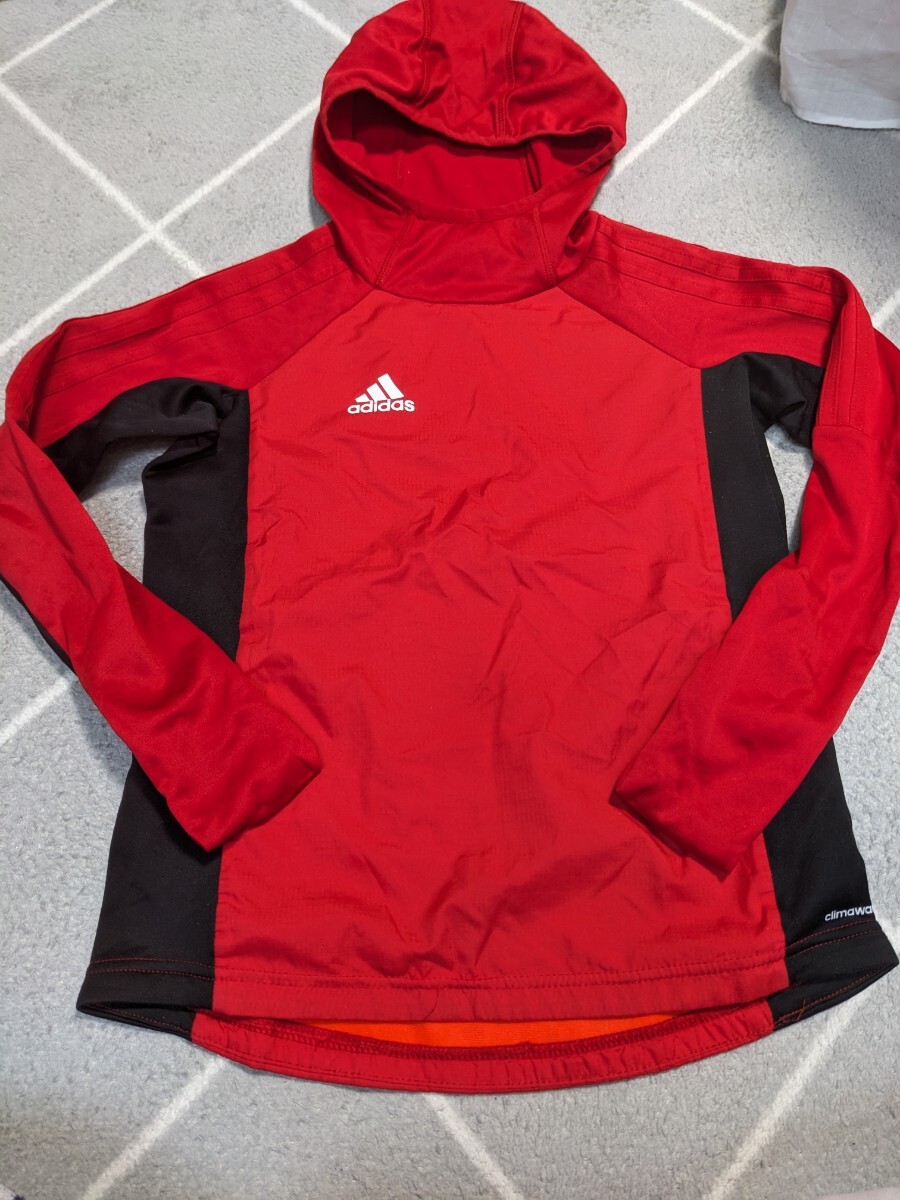 adidas アディダス プルオーバー 赤 黒 130 ジュニア キッズ 子ども サッカー 長袖 フットサル 拍卖