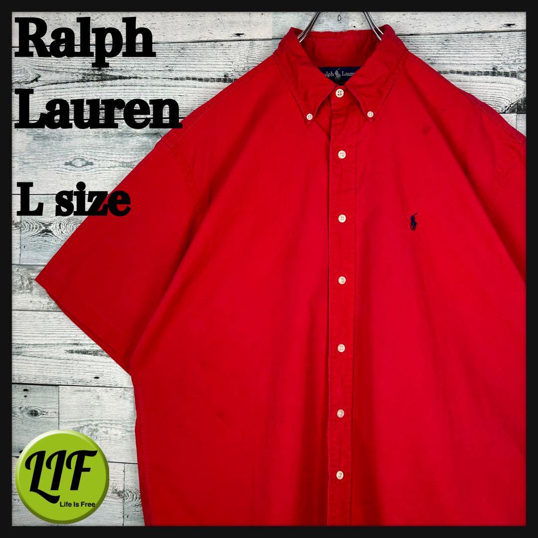 ラルフローレン 刺繍ロゴ 半袖 BDシャツ レッド L拍卖