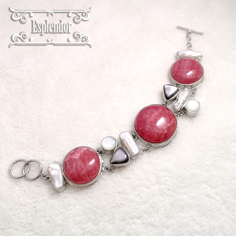 アルゼンチン産・高品質インカローズ(ロードクロサイト)& シェル ブレスレット II拍卖