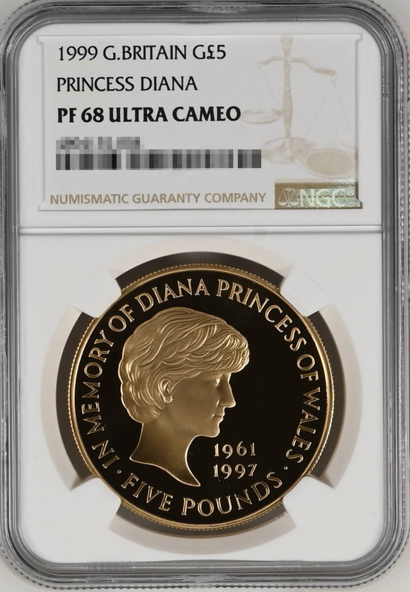 【記念貨幣】1999年 イギリス エリザベス 女王 ダイアナ妃 追悼 記念5ポンド 金貨 NGC PF68 ULTRA CAMEO メモリアル ゴールド コイン★L57拍卖