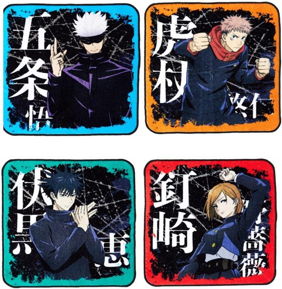 新品 送料無料呪術廻戦 タオルハンカチ〔4キャラ〕4枚 虎杖悠仁 五条悟.#釘崎野薔薇#伏黒恵#・約25cm×25cm拍卖