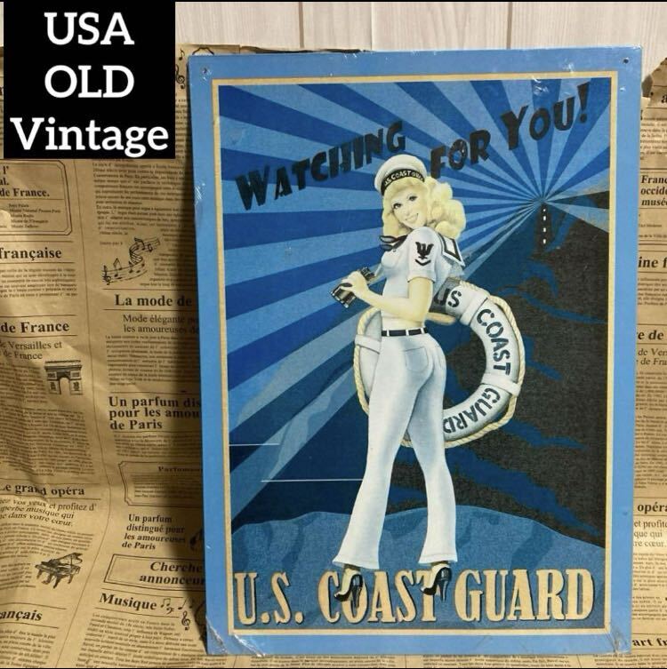 USA製アメリカン雑貨US COAST GUARDボード看板オールドヴィンテージ/アメリカ合衆国沿岸備隊デッドストック拍卖