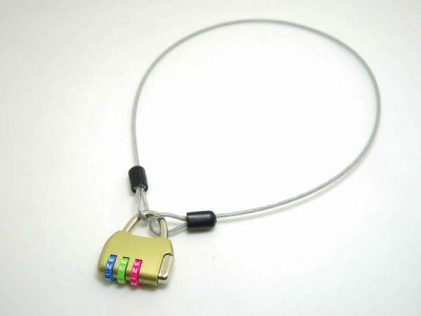 3桁ダイヤル南京錠+ワイヤーケーブル ゴールド拍卖